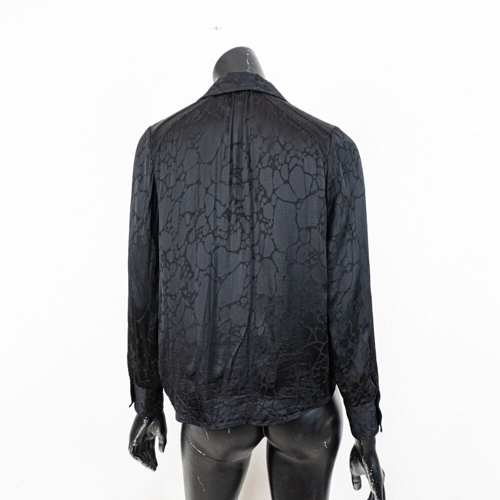 Ba&sh Doli Print button up Blouse in Black Noir Satin Viscose Size XS - Picture 5 of 11